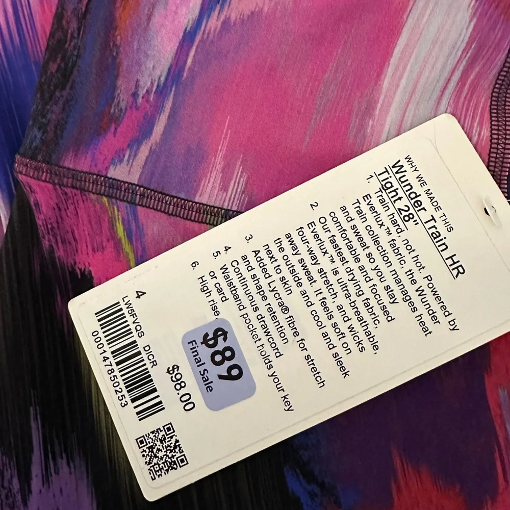 NWT Lululemon Wunder Train High Rise 28" | Pink/Purple Multicolor | Size 4 - Picture 6 of 10